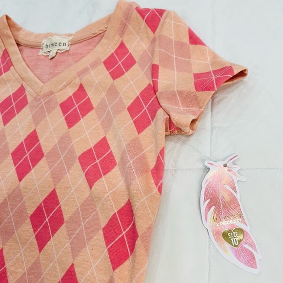BTWEEN• Girls Pink Orange Checkered V Neck Vest Short Sleeve Top NWT (10) - Picture 3 of 7